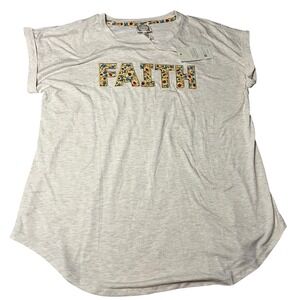 Truself Womens Faith Sunflower Floral Applique Tee Oatmeal Heather XL 20AN-PHEH